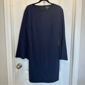 Ralph Lauren Sparkling Midnight Blue Long Sleeve Dress Size 16
